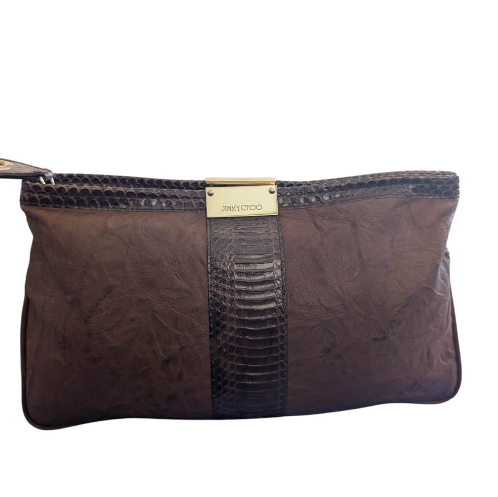 Jimmy Choo Brown Leather Clutch with Gold-Tone Accent - Picture 2 of 3